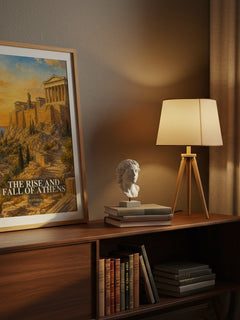 The rise and fall of Athens watercolour print on bookshelf – Plutarch fan gift