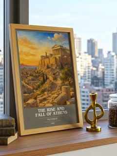 The rise and fall of Athens book cover print framed by window – literary home decor