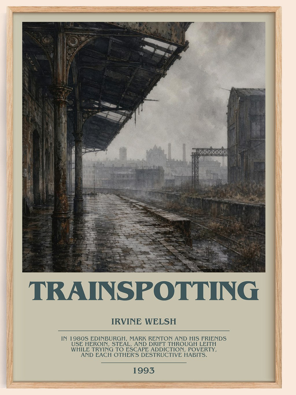 Trainspotting bookish book poster by Irvine Welsh – framed literary art print