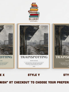 Trainspotting bookish print in frame leaning in hallway – contemporary fiction wall art