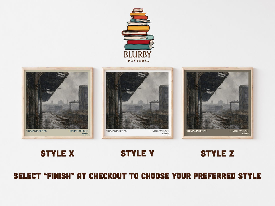 Trainspotting literary print in frame leaning in hallway – contemporary fiction wall art (mockup)