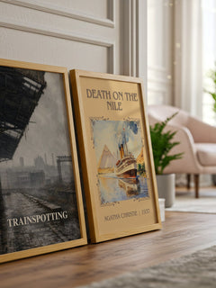 Trainspotting watercolour print framed by window – literary home decor