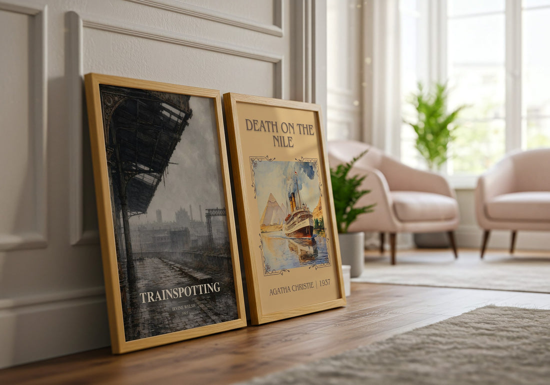 Trainspotting watercolour print framed by window – literary home decor