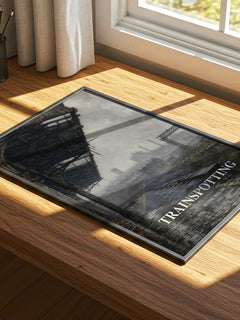 Trainspotting watercolour book poster framed on wall – contemporary fiction wall art