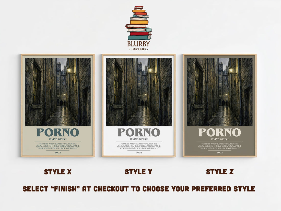 Porno bookish print in frame leaning in hallway – contemporary fiction wall art (mockup)