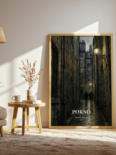 Porno watercolour print in frame leaning in hallway – contemporary fiction wall art