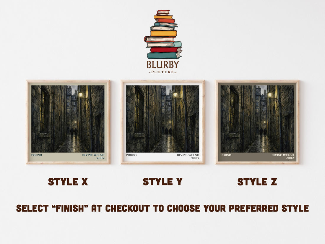 Porno literary print in frame leaning in hallway – contemporary fiction wall art (mockup)