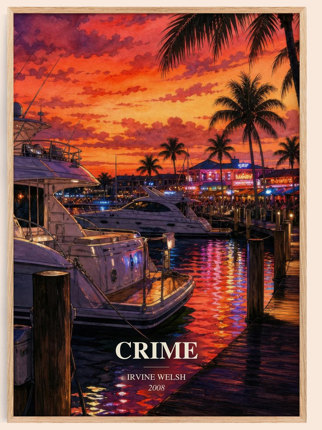 Crime watercolour book poster by Irvine Welsh – framed literary art print