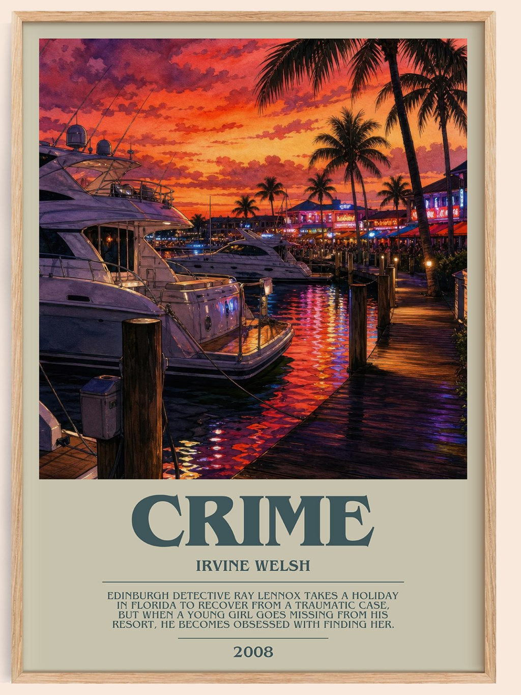 Crime bookish book poster by Irvine Welsh – framed literary art print