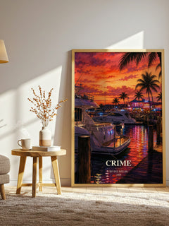 Crime watercolour print in frame leaning in hallway – crime wall art