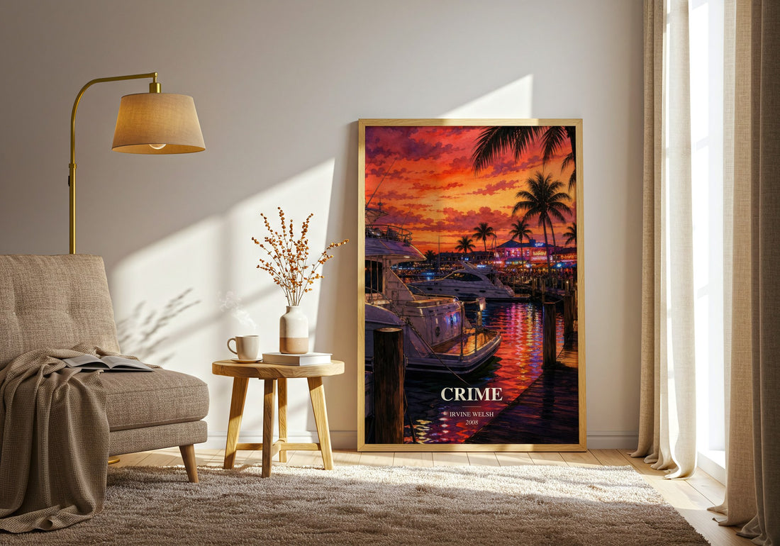 Crime watercolour print in frame leaning in hallway – crime wall art