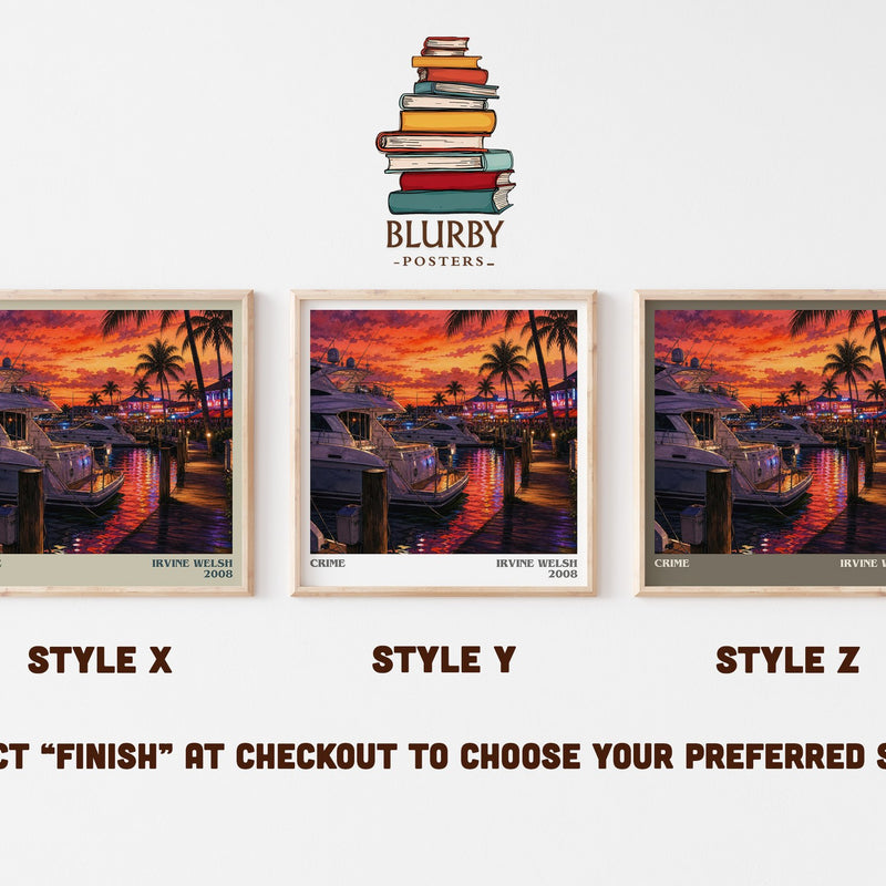 Crime literary print in frame leaning in hallway – crime wall art