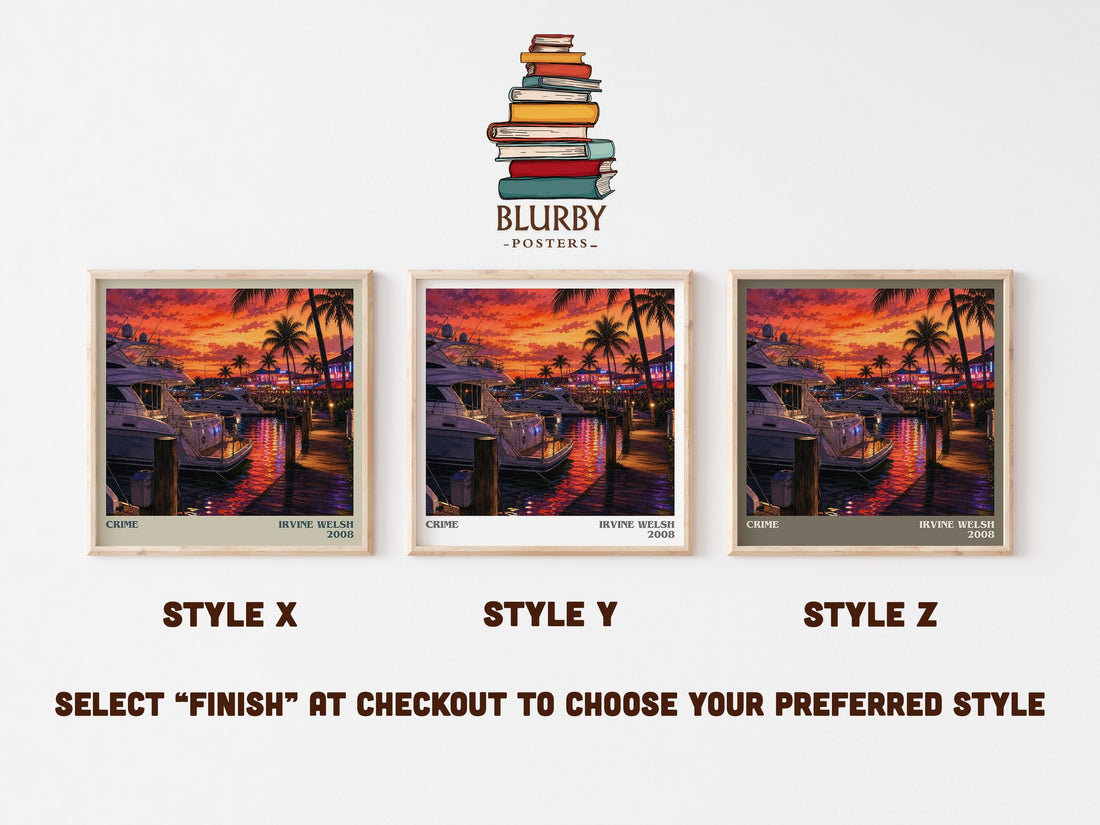 Crime literary print in frame leaning in hallway – crime wall art (mockup)
