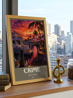 Crime book cover print framed by window – literary home decor