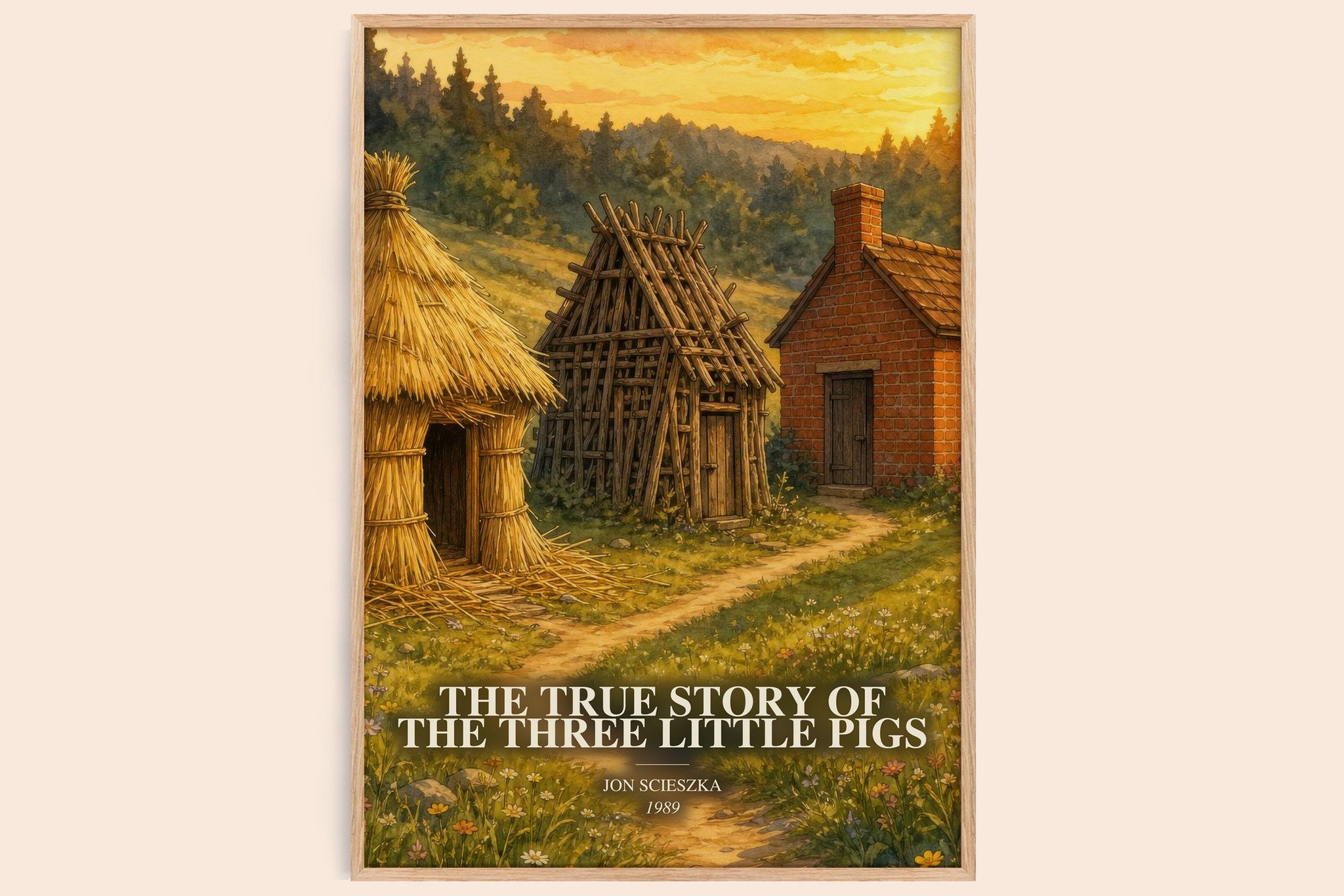 The True Story of the Three Little Pigs Book Watercolour Illustration by Jon Scieszka