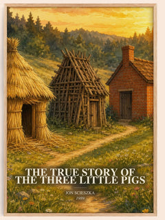 The True Story of the Three Little Pigs watercolour book poster by Jon Scieszka – framed literary art print