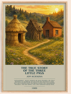 The True Story of the Three Little Pigs bookish book poster by Jon Scieszka – framed literary art print