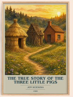 The True Story of the Three Little Pigs book cover book poster by Jon Scieszka – framed literary art print