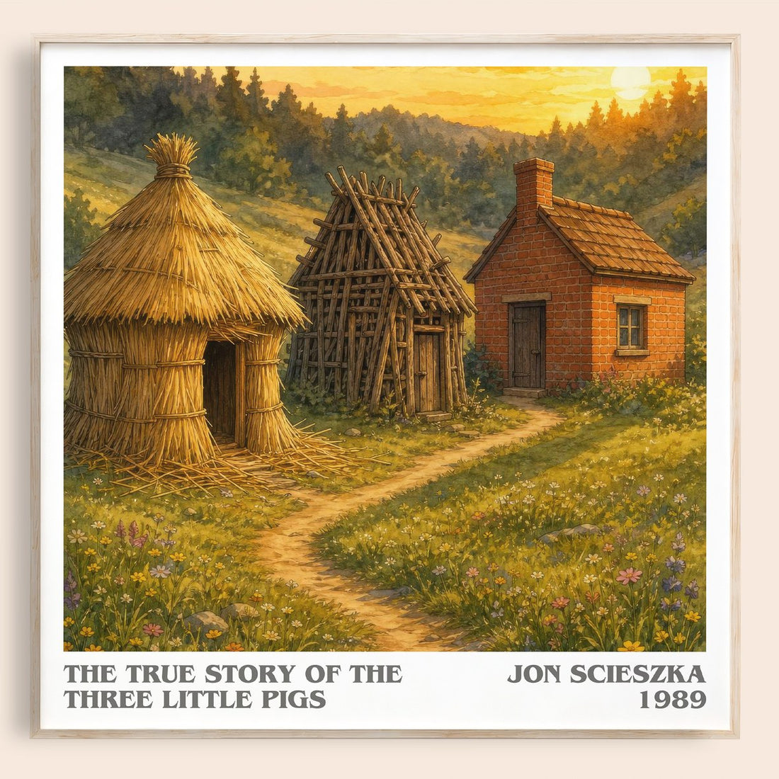 The True Story of the Three Little Pigs literary book poster by Jon Scieszka – framed literary art print