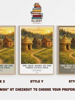 The True Story of the Three Little Pigs book cover print in frame leaning in hallway – childrens wall art