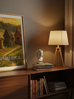 The True Story of the Three Little Pigs watercolour print on bookshelf – Jon Scieszka fan gift