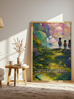 Noisy Outlaws, Unfriendly Blobs, and Some Other Things . . watercolour print in frame leaning in hallway – childrens wall art