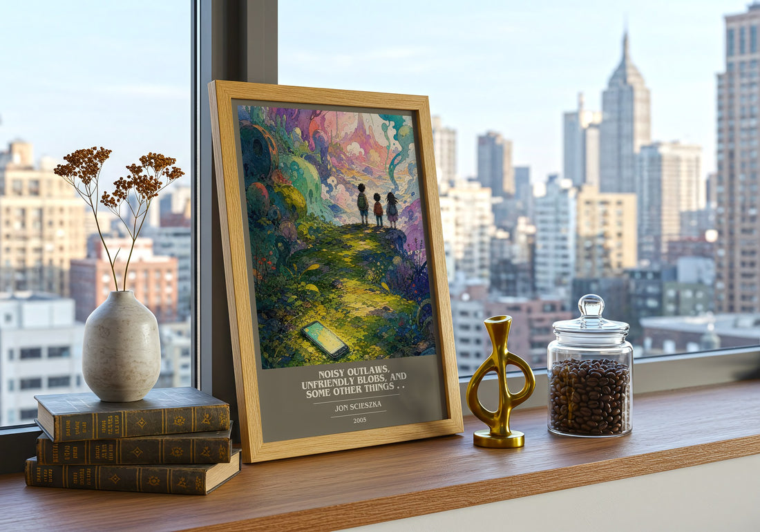 Noisy Outlaws, Unfriendly Blobs, and Some Other Things . . book cover print framed by window – literary home decor