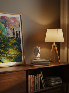Noisy Outlaws, Unfriendly Blobs, and Some Other Things . . watercolour print on bookshelf – Jon Scieszka fan gift