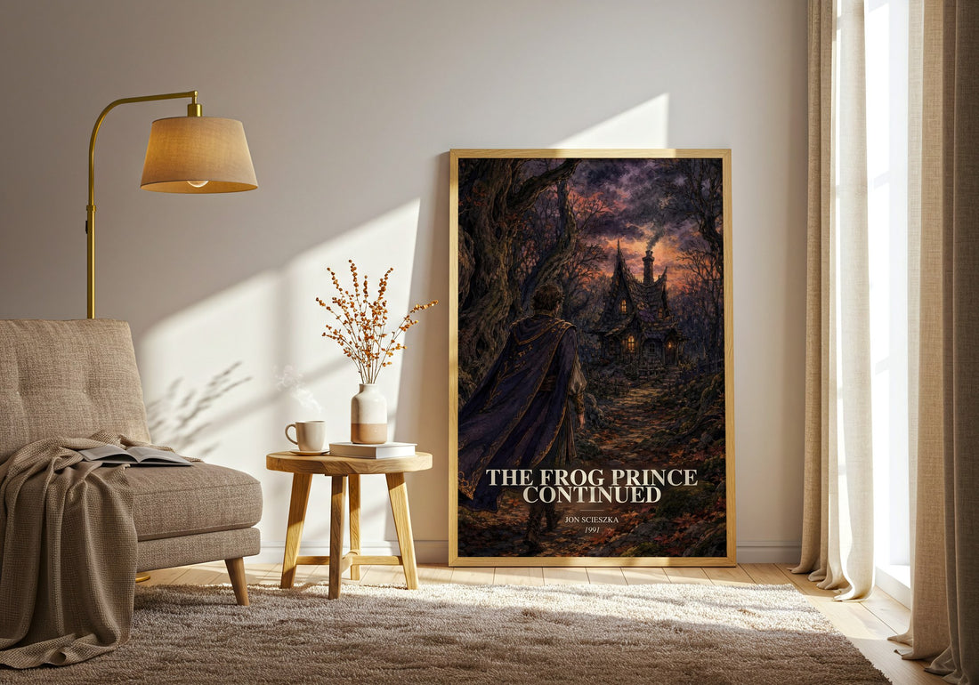 The Frog Prince Continued watercolour print in frame leaning in hallway – childrens wall art