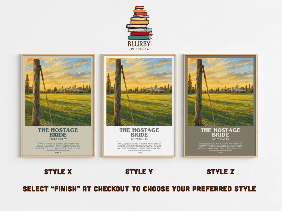 The Hostage Bride bookish print in frame leaning in hallway – romance wall art (mockup)
