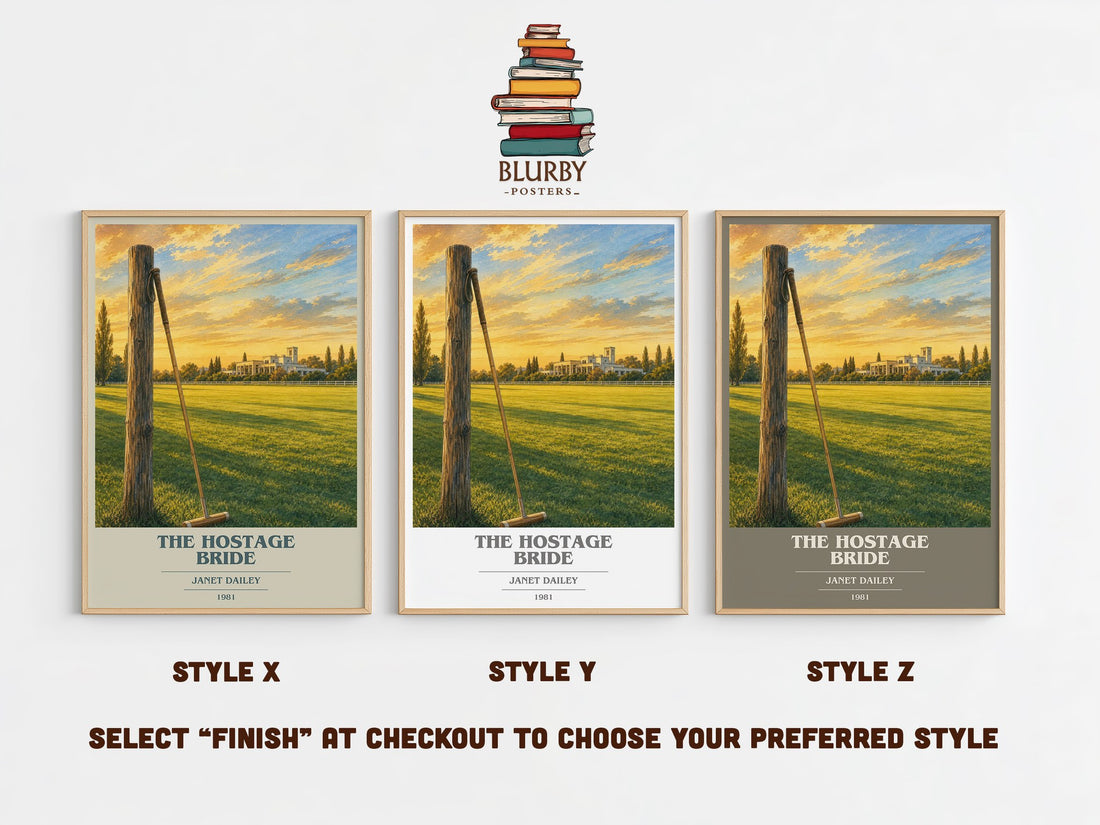 The Hostage Bride book cover print in frame leaning in hallway – romance wall art (mockup)