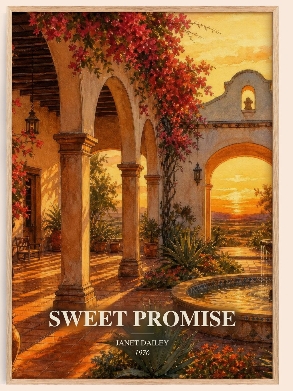 Sweet Promise watercolour book poster by Janet Dailey – framed literary art print
