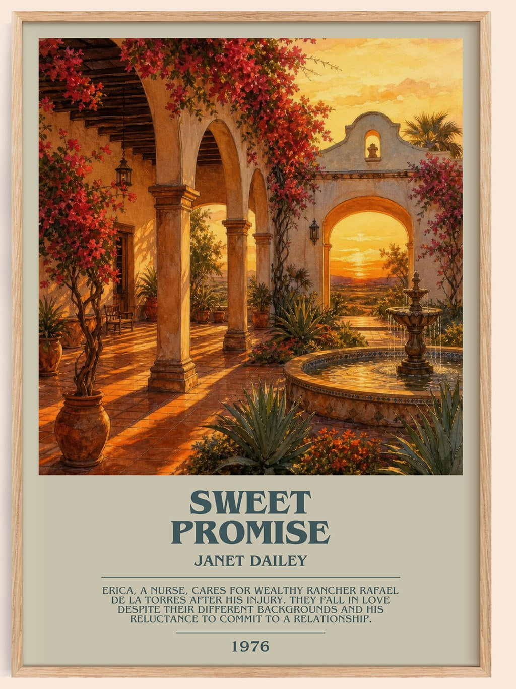 Sweet Promise bookish book poster by Janet Dailey – framed literary art print