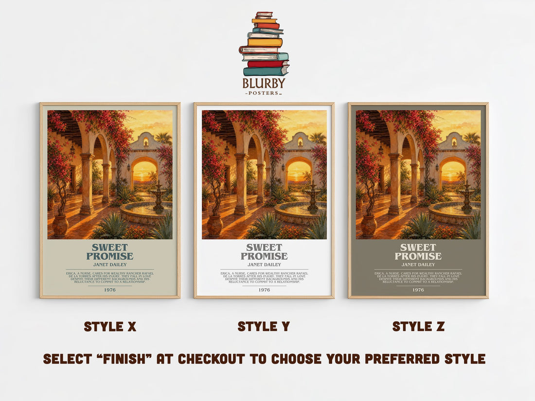 Sweet Promise bookish print in frame leaning in hallway – romance wall art (mockup)