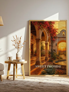 Sweet Promise watercolour print in frame leaning in hallway – romance wall art