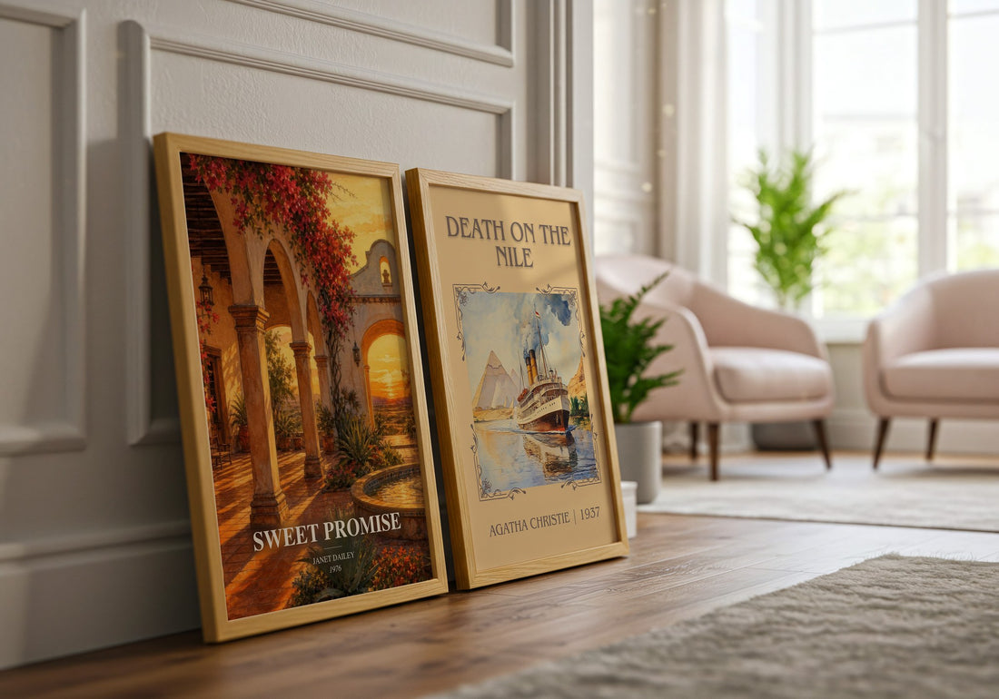 Sweet Promise watercolour print framed by window – literary home decor