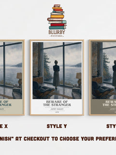 Beware of the Stranger book cover print in frame leaning in hallway – romance wall art