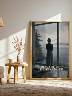 Beware of the Stranger watercolour print in frame leaning in hallway – romance wall art
