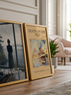 Beware of the Stranger watercolour print framed by window – literary home decor