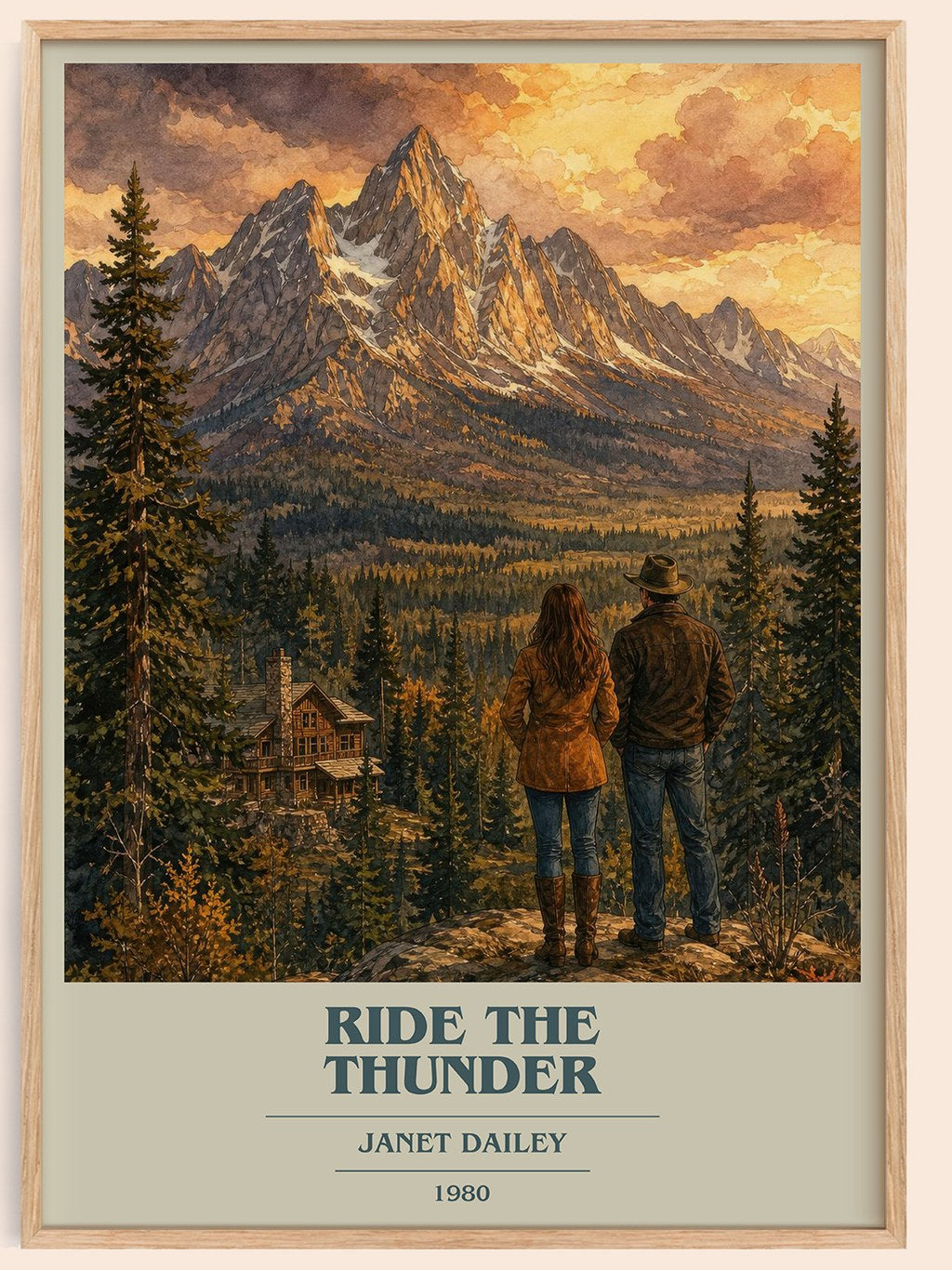 Ride the thunder book cover book poster by Janet Dailey – framed literary art print
