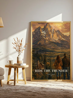 Ride the thunder watercolour print in frame leaning in hallway – romance wall art