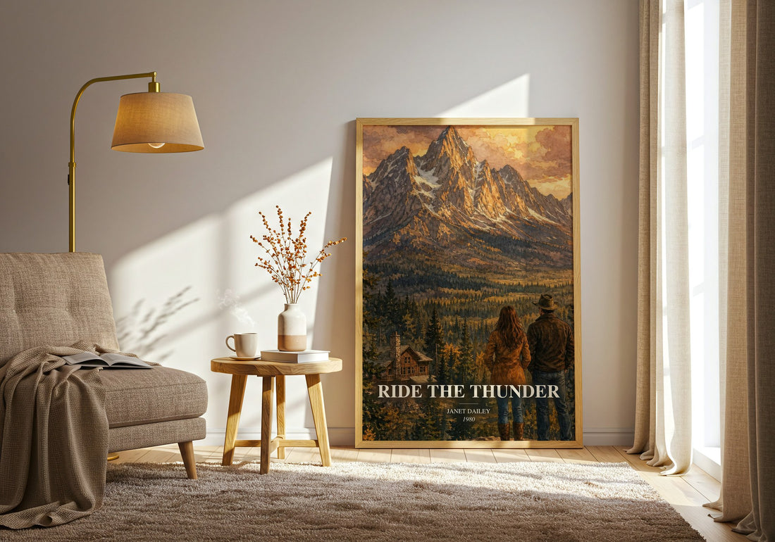 Ride the thunder watercolour print in frame leaning in hallway – romance wall art