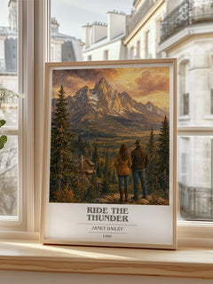 Ride the thunder book cover poster colour and style options – Janet Dailey book art