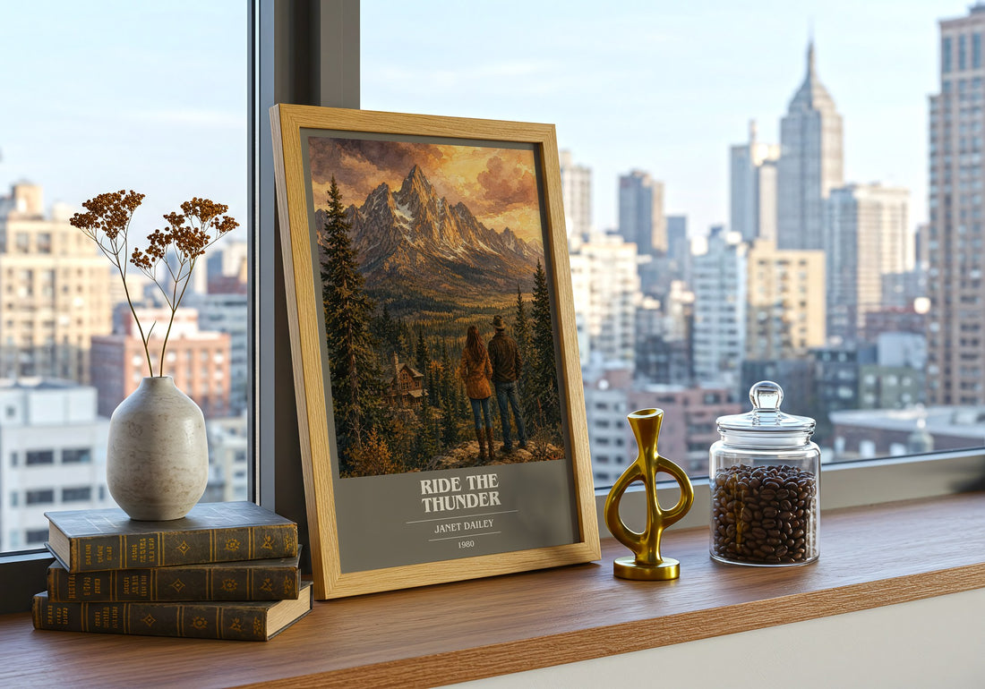 Ride the thunder book cover print framed by window – literary home decor