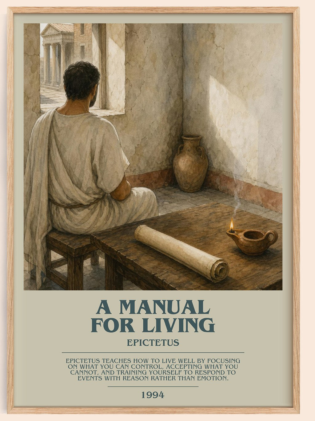 A manual for living bookish book poster by Epictetus – framed literary art print