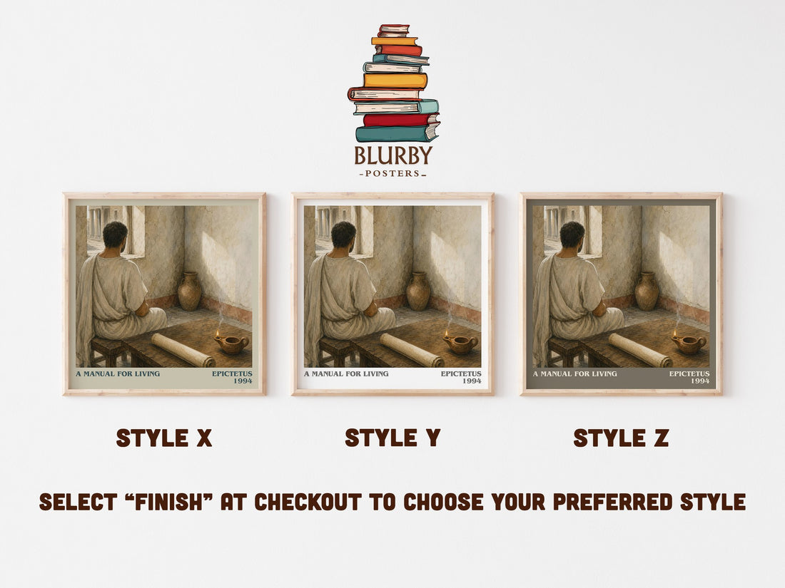 A manual for living literary print in frame leaning in hallway – philosophy wall art (mockup)