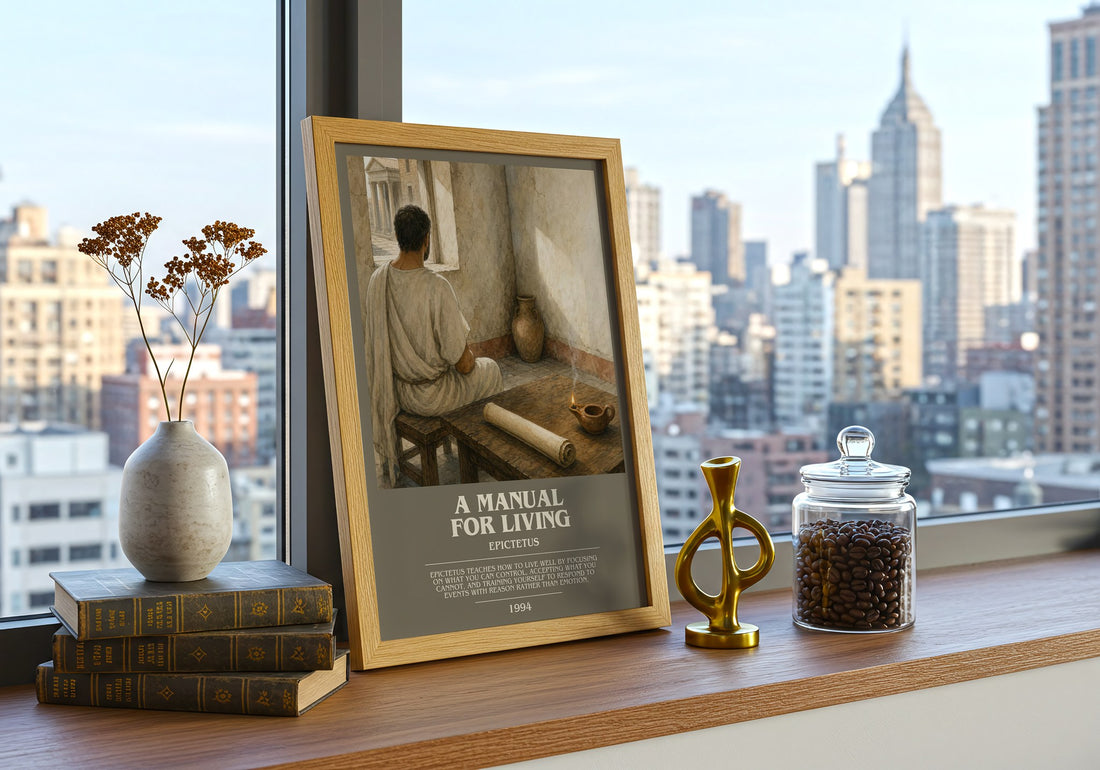 A manual for living bookish print framed by window – literary home decor