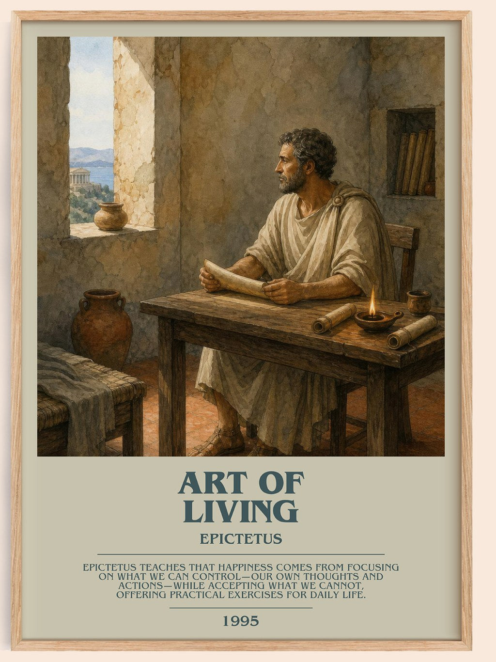 Art of Living bookish book poster by Epictetus – framed literary art print
