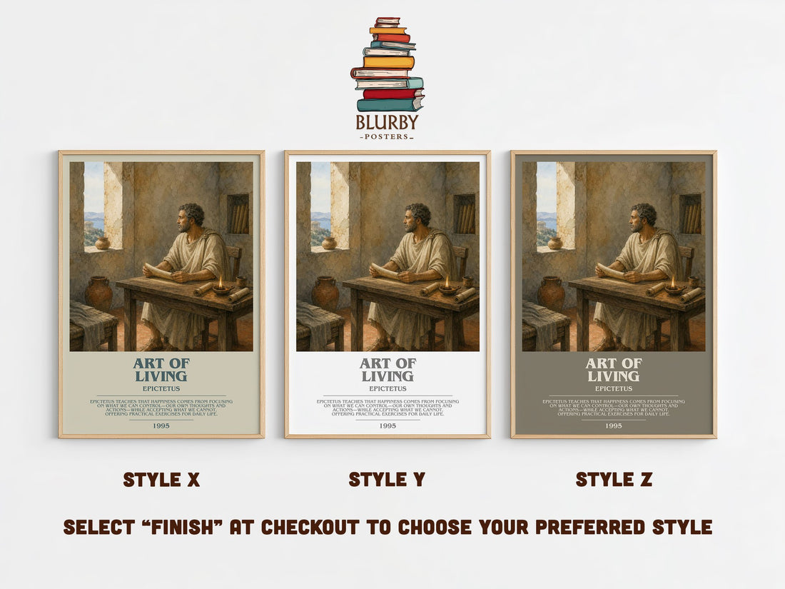 Art of Living bookish print in frame leaning in hallway – philosophy wall art (mockup)