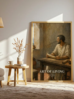 Art of Living watercolour print in frame leaning in hallway – philosophy wall art